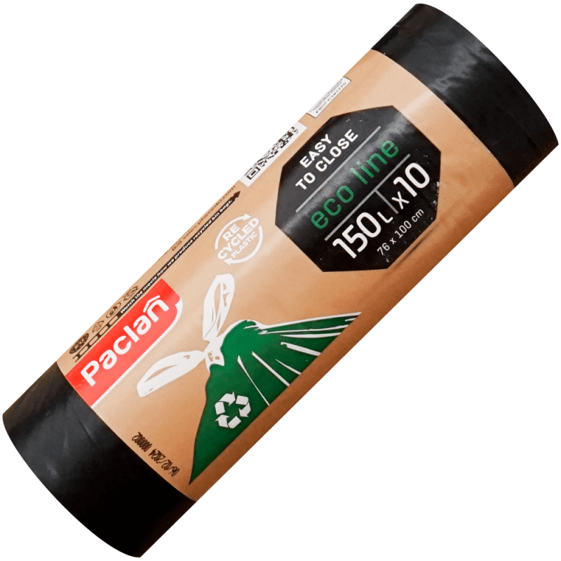 Saci menajeri cu șnur 150 l negri Paclan Eco Line 10 buc